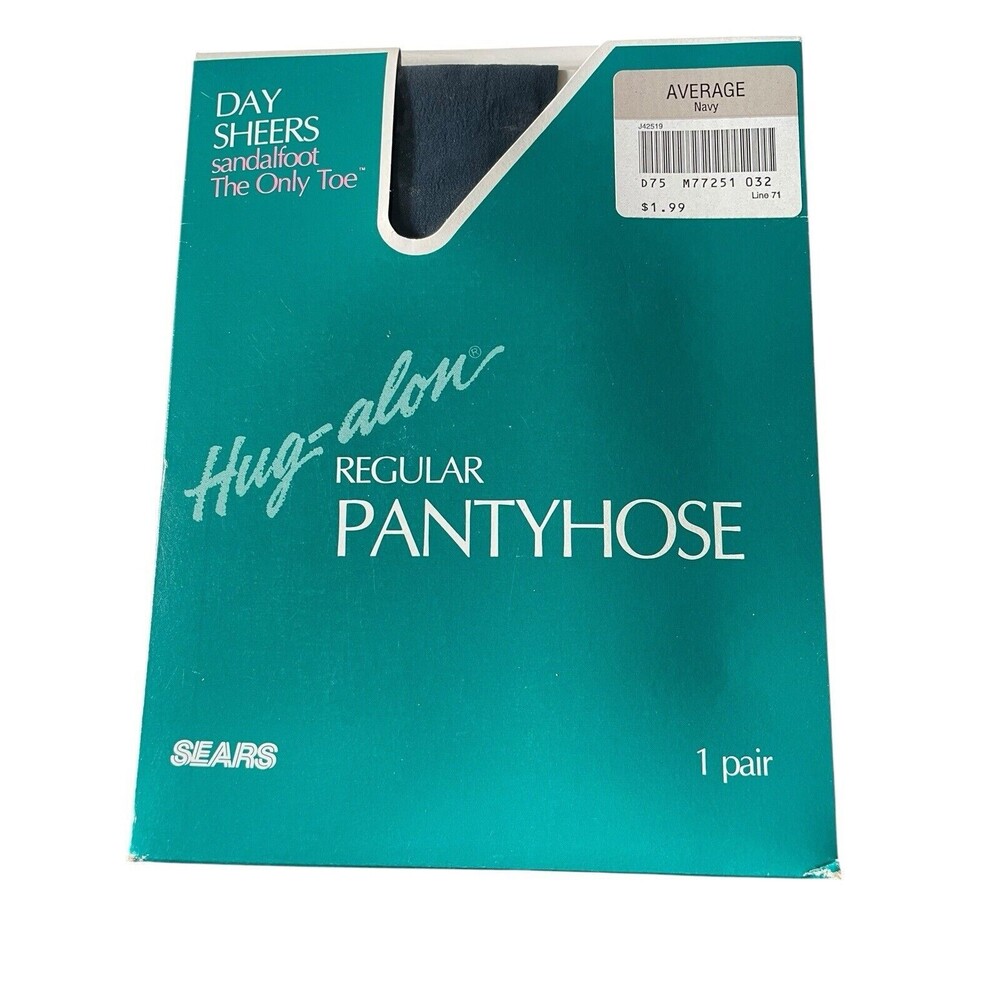 Sears Hug-alon Pantyhose Sandlefoot Regular Size Average Navy Blue VTG NOS